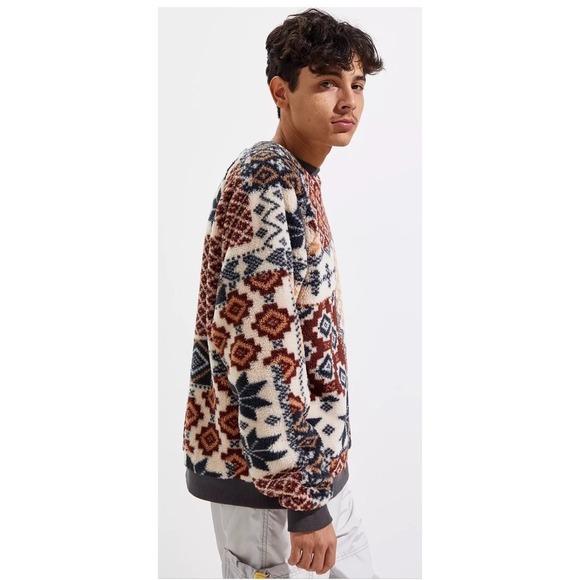 UO Cozy Sherpa Fair Isle Crew Neck Sweatshirt By Urban  Outfitters Men's Size M - Picture 3 of 13